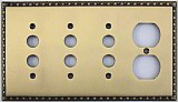 Egg And Dart Antique Brass Forged Triple Pushbutton / Single Duplex Switchplate / Cover Plate