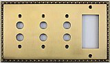 Egg And Dart Antique Brass Forged Triple Pushbutton / Single GFCI Switchplate / Cover Plate