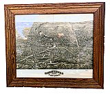 Salvaged Antique Woodwork Framed 1880 Map of Rochester, New York