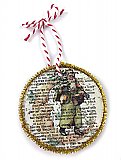 Vintage Dictionary Page Recycled into Holiday Ornament - Crescent Moon and Santa - Peace on Earth