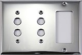 Polished Stainless Steel Stamped Double Pushbutton / Single GFCI Switchplate / Cover Plate