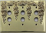 Festoon Polished Brass Triple Pushbutton Forged Switchplate