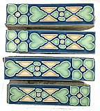 Antique  Set of 4 Border Trim Tiles in Blue Green Yellow Geometric Pattern