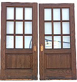 Pair of Antique 78" x 82-3/4" Plate Glass Oak Double Doors - Circa 1920