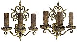 Pair of Antique Brass French Renaissance Three Arm Wall Sconces - Circa 1910