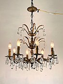 Antique Spanish Made Brass 8-Light Chandelier with Prisms - Circa 1930