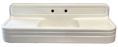 Antique 60" Art Deco White Stamped Steel Enameled Farmhouse Sink With Drainboard and Backsplash - Circa 1930