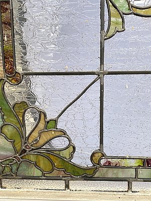 Large Antique Stained Glass Transom Window Sash Circa 1880 - Yellow, Green, Pink