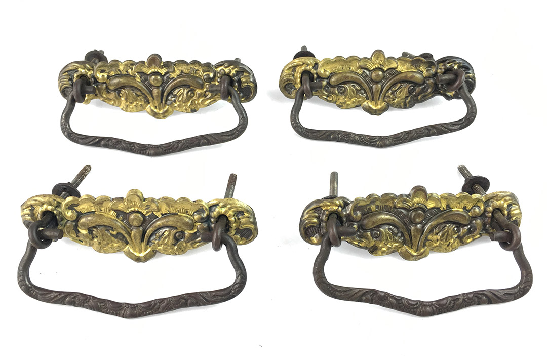 Historic Houseparts, Inc. > Antique Set of 4 Stamped Brass Victorian