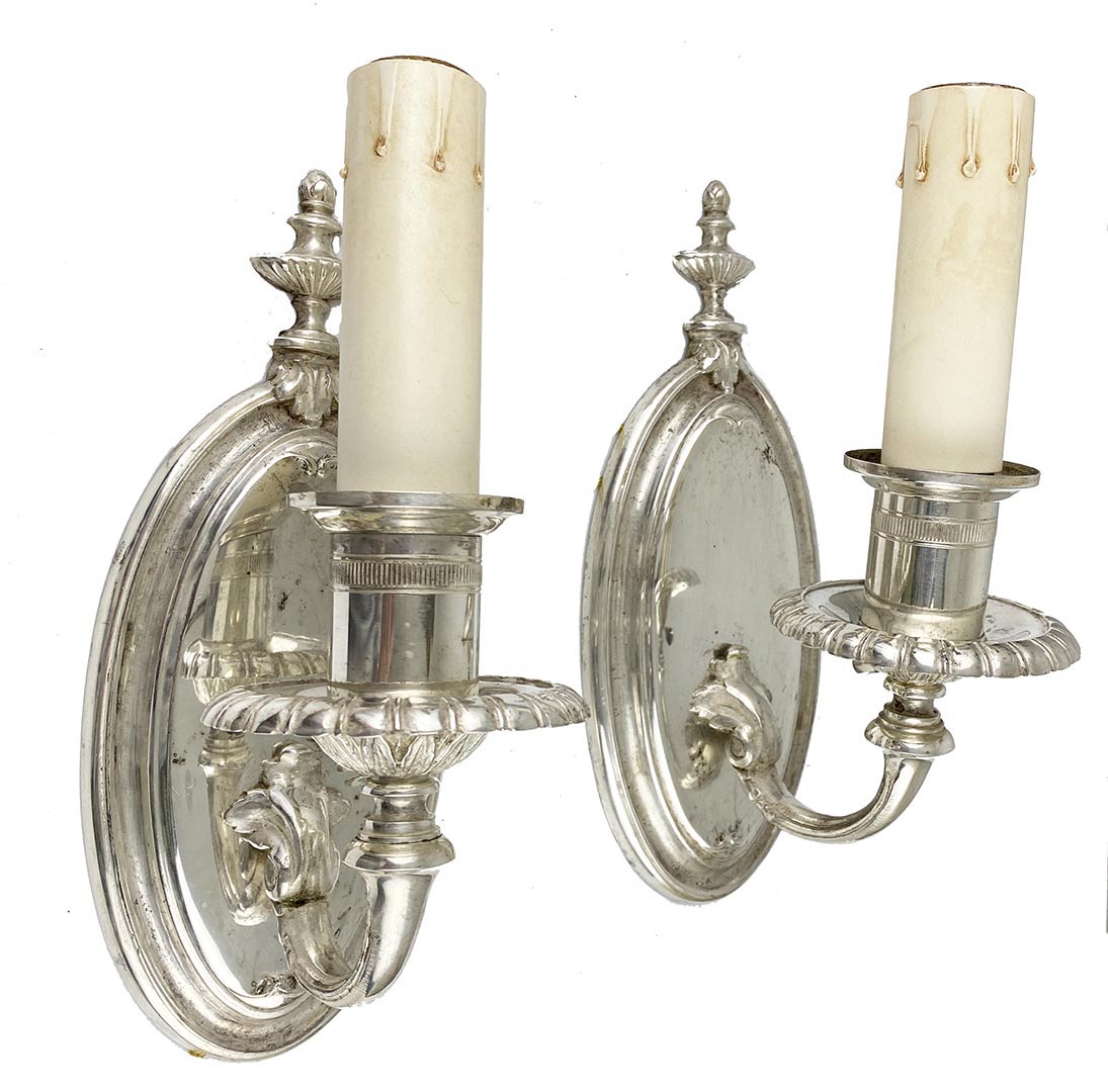 Ornate Silver Plate over Brass Wall Sconces 