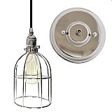 Polished Nickel Industrial Pendant Ceiling Fixture Kit with Cage - Bulb Sold Separately