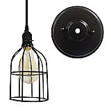 Satin Black Industrial Pendant Ceiling Fixture Kit with Cage - Bulb Sold Separately