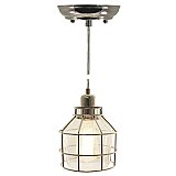 Polished Nickel Industrial Pendant Ceiling Fixture with Glass and Cage - Bulb Sold Separately
