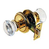 Door Set, Round Glass Knobs with Round Rosettes, Polished Unlacquered Brass