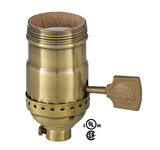 Brass Shell Lamp Socket with Flat Key & 3-Way Interior - UNO Thread-Antique Brass