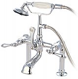 Deck Mount Clawfoot Tub Faucet with Hand Shower - Metal Levers - Polished Chrome