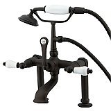 Deck Mount Clawfoot Tub Faucet with Hand Shower - Porcelain Levers - Oil Rubbed Bronze