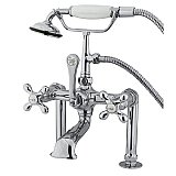 Deck Mount Clawfoot Tub Faucet with Hand Shower - Metal Cross Handles - Polished Chrome