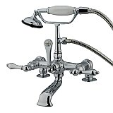 Deck Mount Clawfoot Tub Faucet with Hand Shower - Metal Lever Handles - Polished Chrome