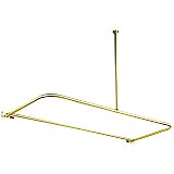 Clawfoot Bathtub Shower Enclosure D-Shaped Curtain Rod and Ceiling Support - Polished Brass