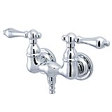 Clawfoot Bathtub Filler Faucet - 3-3/8" on Center Tub Wall Mount - Polished Chrome - Metal Lever Handles