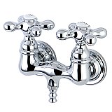 Clawfoot Bathtub Filler Faucet - 3-3/8" on Center Tub Wall Mount - Polished Chrome - Metal Cross Handles