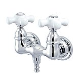 Clawfoot Bathtub Filler Faucet - 3-3/8" on Center Tub Wall Mount - Polished Chrome - Porcelain Cross Handles