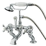 Deck Mount Clawfoot Tub Faucet with Hand Shower - Metal Cross Handles - Polished Chrome