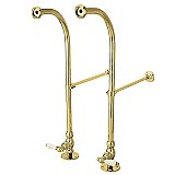 22-13/16" High Rigid Freestanding Water Supply Lines For Bathtubs with Stop Valves and Porcelain Cross Handles - Polished Brass