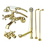 Kingston Brass CCK265PB Vintage Wall Mount Clawfoot Faucet Package, Polished Brass