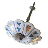 Opal Glass Curtain Knob or Tieback with Bronze Post- White With Blue Flowers