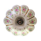 Opal Glass Curtain Knob or Tieback with Bronze Post- White With Pink Flowers