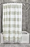 100% Cotton Wide Stripe Fringe Shower Curtain - Sage & White