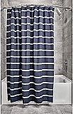 100% Cotton Shower Curtain - Navy Blue - White Stripe