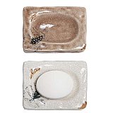 Stoneware Soap Dish with Feather Decal