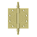 Ornate Steeple Tip Solid Brass Door Hinge Pair - 4-1/2" x 4-1/2"