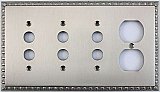 Egg And Dart Satin Nickel Forged Triple Pushbutton / Single Duplex Switchplate / Cover Plate