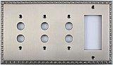 Egg And Dart Satin Nickel Forged Triple Pushbutton / Single GFCI Switchplate / Cover Plate
