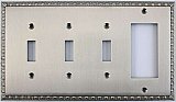 Egg And Dart Satin Nickel Forged Triple Toggle/Single GFCI Switchplate / Cover Plate