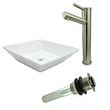 Kingston Brass Vessel Sink With Concord Sink Faucet and Drain Combo - White with Brushed Nickel