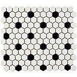 Metro 1" Matte Porcelain Hex  Mosaic Tile - White with Black Dots - Sold Per Case of 10 - 8.65 Square Feet
