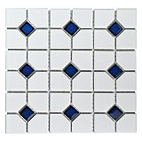 Oxford Matte Wht w/Cobalt Dot 11-1/2" x 11-1/2" Porcelain Mosaic Tile - 10 Tiles Per Case - 9.4 Sq. Ft.
