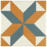 Revival Pattern 7-3/4" x 7-3/4" Ceramic Tile - White, Orange, Blue - Per Case of 25 Tile - 10.50 Square Feet