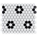Metro Glossy White Hex with Heavy Flower 10-1/4" x 11-3/4" Porcelain Mosaic Tile - Sold Per Case of 10 - 8.65 Square Feet