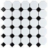 Metro Octagon Matte White with Black Dots Porcelain Mosaic Tile - Sold Per Case of 10 - 9.38 Square Feet