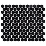 Metro 1" Hex Glossy Black Porcelain Mosaic Tile - Per Case of 10 - 8.5 Square Feet