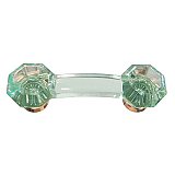 Depression Green Glass Old Town Style Cabinet Pull 3" on Center - Polished Brass