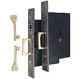 Butterfly Pocket Door Mortise Lock Set for Double Doors, Antique Nickel
