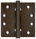 Solid Brass 4" x 4" Distressed Finish Square Ball Bearing Hinge with Non-removable Pin - Pair