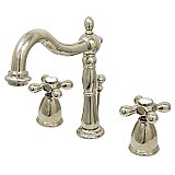Heritage Widespread Sink Faucet - Metal Cross Handles - Polished Nickel